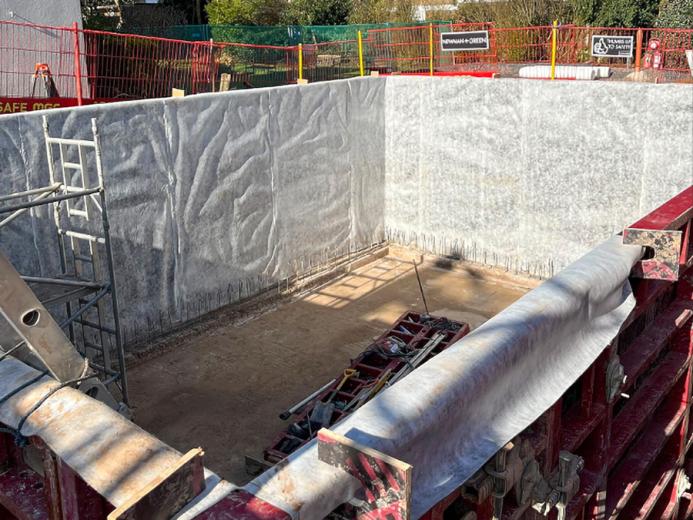 An excavated basement lined with The Dualproof C membrane applied on the Treetops project in Wolverhampton.