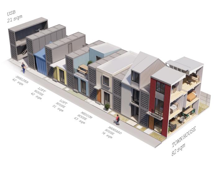Final evolution of the Basic Services Unit concept, adaptable to different urban layouts. Image: Holcim.