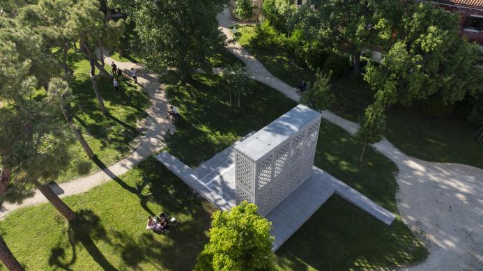 A aerial view of the prototype being exhibited at the 2025 Architecture Biennale in Venice. Image: Holcim.