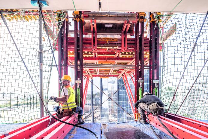 PERI’s safety systems protect teams working on one of Austria’s tallest towers. (All photos: PERI SE)