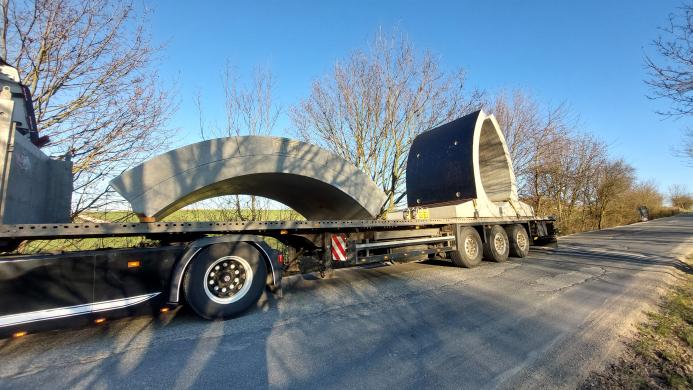 Precast concrete elements on the back of a truck