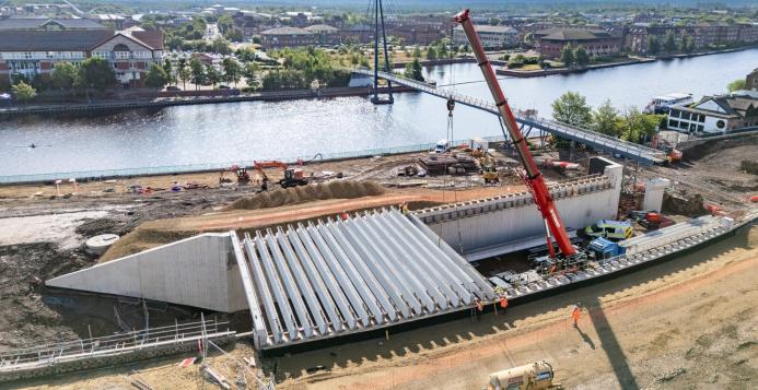 Esh Construction installs precast beams to form new Stockton land bridge