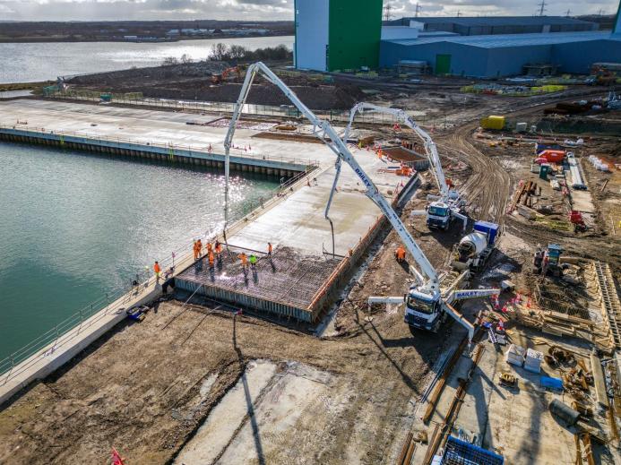 Over 6,000m³ of reinforced concrete was placed to upgrade the Ash Barge Dock at Northumberland Energy Park, enabling heavy-load operations for offshore energy logistics.