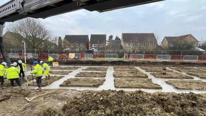 Concrete foundations at a new housing development