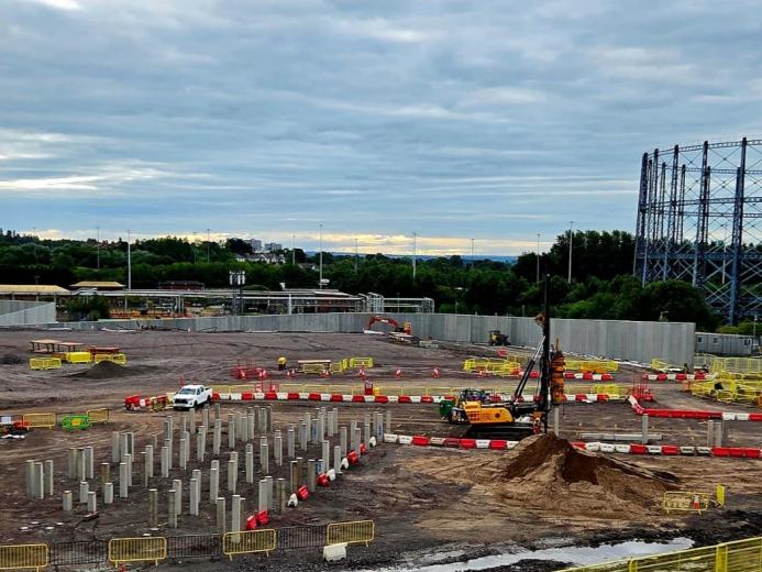 A piling rig at work on at HMP Glasgow, with up to four rigs planned at peak to deliver 4,700+ piles.
