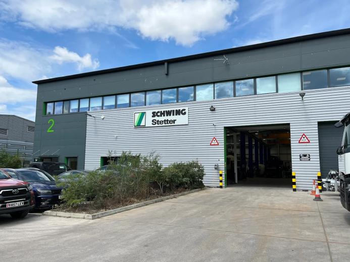 Schwing Stetter UK’s new 3,000 m² site in Marlow, which supports expanded parts stock, servicing and equipment preparation.