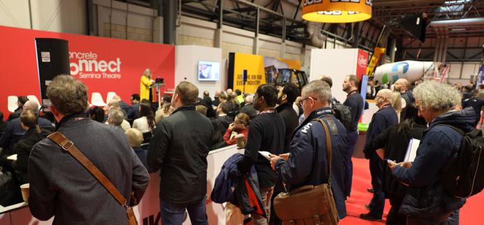 People watching a presentation at the Concrete Show 2025 Seminar Theatre 