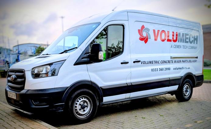 A white van with red livery - Volumech’s new mobile parts shop will travel throughout the South East supplying components for volumetric concrete mixers.
