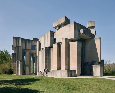 Concrete blocks arrange to form a church