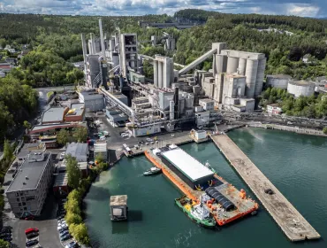 An aerial view of Heidelberg Materials Brevik CCS in Norway, the world’s first industrial-scale carbon capture, and storage (CCS) facility in the cement industry.