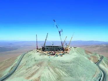 An aerial shot of the under construction the ELT (Extremely Large Telescope) on the Cerro Armazones mountain in the Chilean Atacama Desert. 