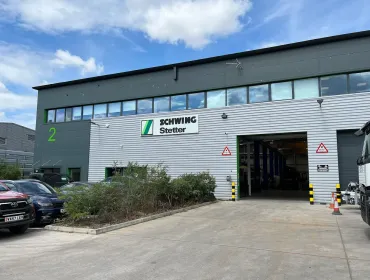 Schwing Stetter UK’s new 3,000 m² site in Marlow, which supports expanded parts stock, servicing and equipment preparation.