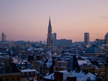 The Brussels city skyline at sunset