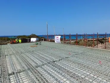 A raft of Composite glass and carbon rebar ready for concrete to be poured