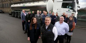 Oscrete Director Scott Wilson (front centre) is joined by the sales, lab and customer services teams at the company’s Bradford HQ to mark 40 years in business