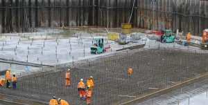 Concrete pour at a construction site