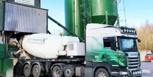 An Eco-Readymix concrete drum mixer