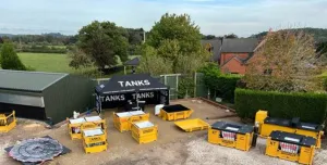 A yard with water treatment equipment