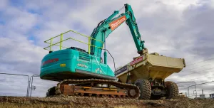 A medium size excavator at work