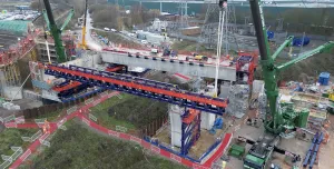 An aerial photo of HS2's River Tame viaduct at Delta Junction