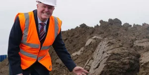 Bob Borthwick, director at Scott Bros, with some of the ‘recycled’ filter cake that will be used to produce low-carbon concrete