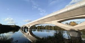 The Colne valley viaduct, a concrete bridge, stretches out over the Colne Valley
