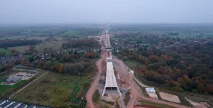 An aerial view of a top down constructed tunnel for HS2 at Burton Green