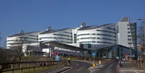 The front of the Queen Elizabeth Hospital Birmingham, Edgbaston, Birmingham.