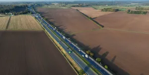 An aerial view of the A64, a low carbon road.