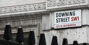 The Downing Street sign and railings