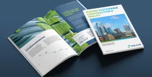 A picture of Holcim UK’s new report - Making Sustainable Construction a Reality - open on a desk. The report outlines its commitments to sustainable construction, following research that reveals growing public concern over the environmental performance of the built environment.