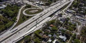An aerial view of Webuild's I-275 Section 7 Phase 1 project involved widening lanes, installing energy-efficient lighting and advanced signage, and enhancing visibility and safety across the corridor.