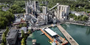 An aerial view of Heidelberg Materials Brevik CCS in Norway, the world’s first industrial-scale carbon capture, and storage (CCS) facility in the cement industry.