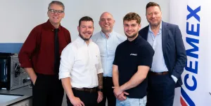 From left to right: Andy Lees (Senior Director Curriculum, Innovation and Construction at BMet), Howard Reid (Lead Fitter at Cemex UK),  Christian Vale (Senior Operations Manager at Cemex UK), George Howell (Apprentice Fitter at Cemex UK) and Lex Russell (Materials Managing Director at Cemex UK).