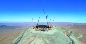 An aerial shot of the under construction the ELT (Extremely Large Telescope) on the Cerro Armazones mountain in the Chilean Atacama Desert. 