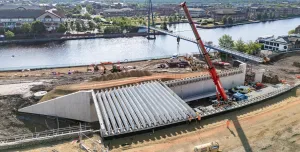 Esh Construction installs precast beams to form new Stockton land bridge