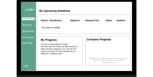 A visual of a computer scree showing Achilles's Comply360, which supports sustainability reporting frameworks including CSRD, IFRS, and GRI.