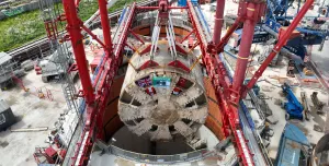 TBM Caroline being lifted from Green Park Way shaft after completing journey under the capital