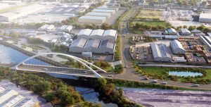 A rendering of the AMIDS South project will include a new road bridge across Paisley Harbour and a 1.7 km riverside route alongside the White Cart.