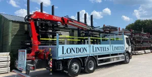 A truck with London Lintels livery in its new yard in Essex. 