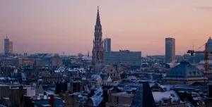 The Brussels city skyline at sunset