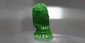 3D-printed "pineapple" with cyanobacteria growing inside after a development period of 60 days.