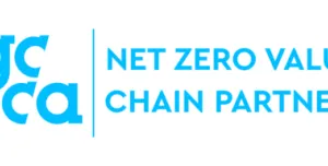 The GCCA Net Zero Value Chain Partner logo - blue text, while background
