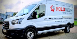 A white van with red livery - Volumech’s new mobile parts shop will travel throughout the South East supplying components for volumetric concrete mixers.