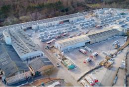 An aerial view of a concrete hollowcore and staircase manufacturers yard