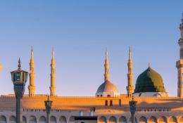Skyline showing mosques at sunset