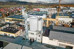 An aerial shot of a concrete batching plant