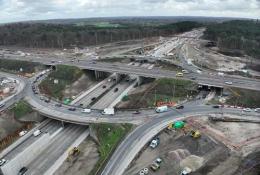 Aerial view of a motorway junction under construction in the UK