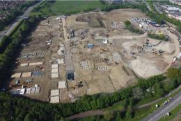 An aerial view of a residential development under construction