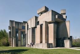 Concrete blocks arrange to form a church
